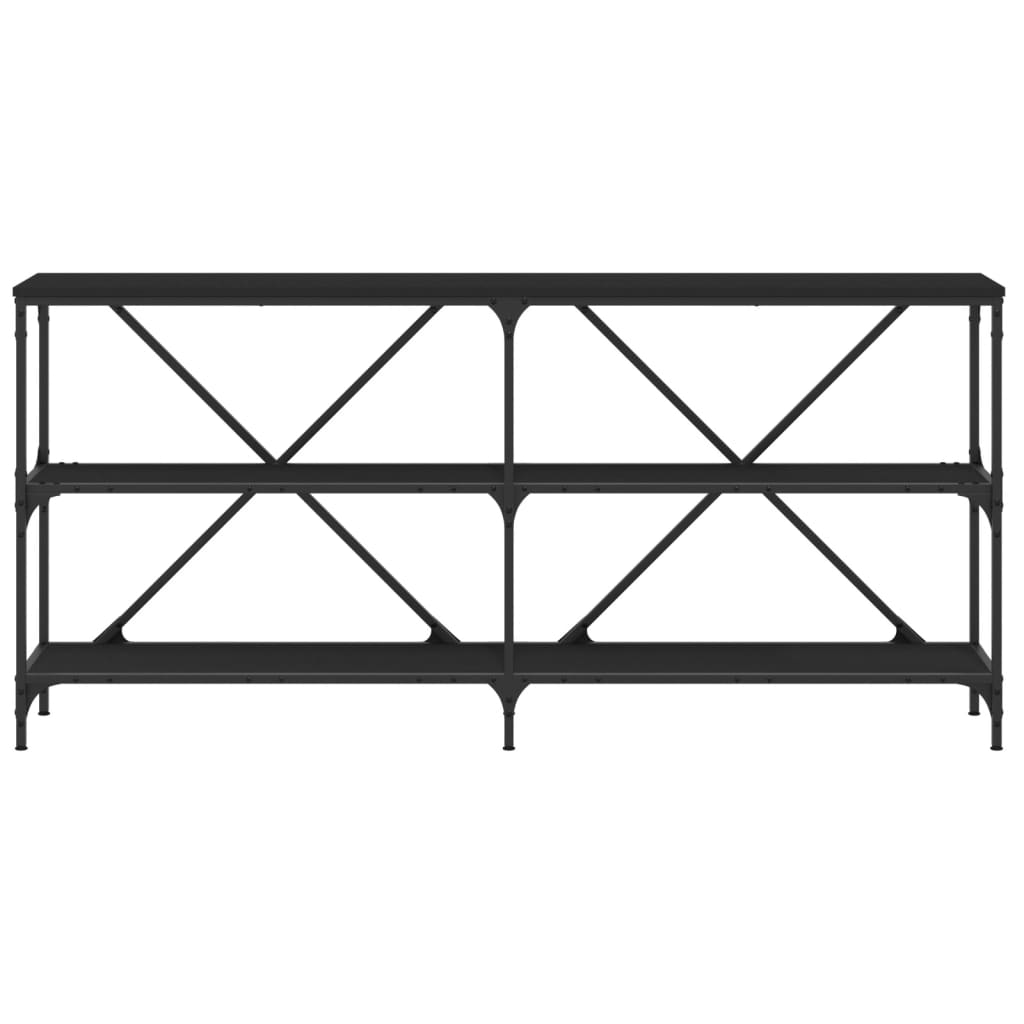 Mesa consola hierro y madera de ingeniería negro 160x30x75 cm - Imagen 4