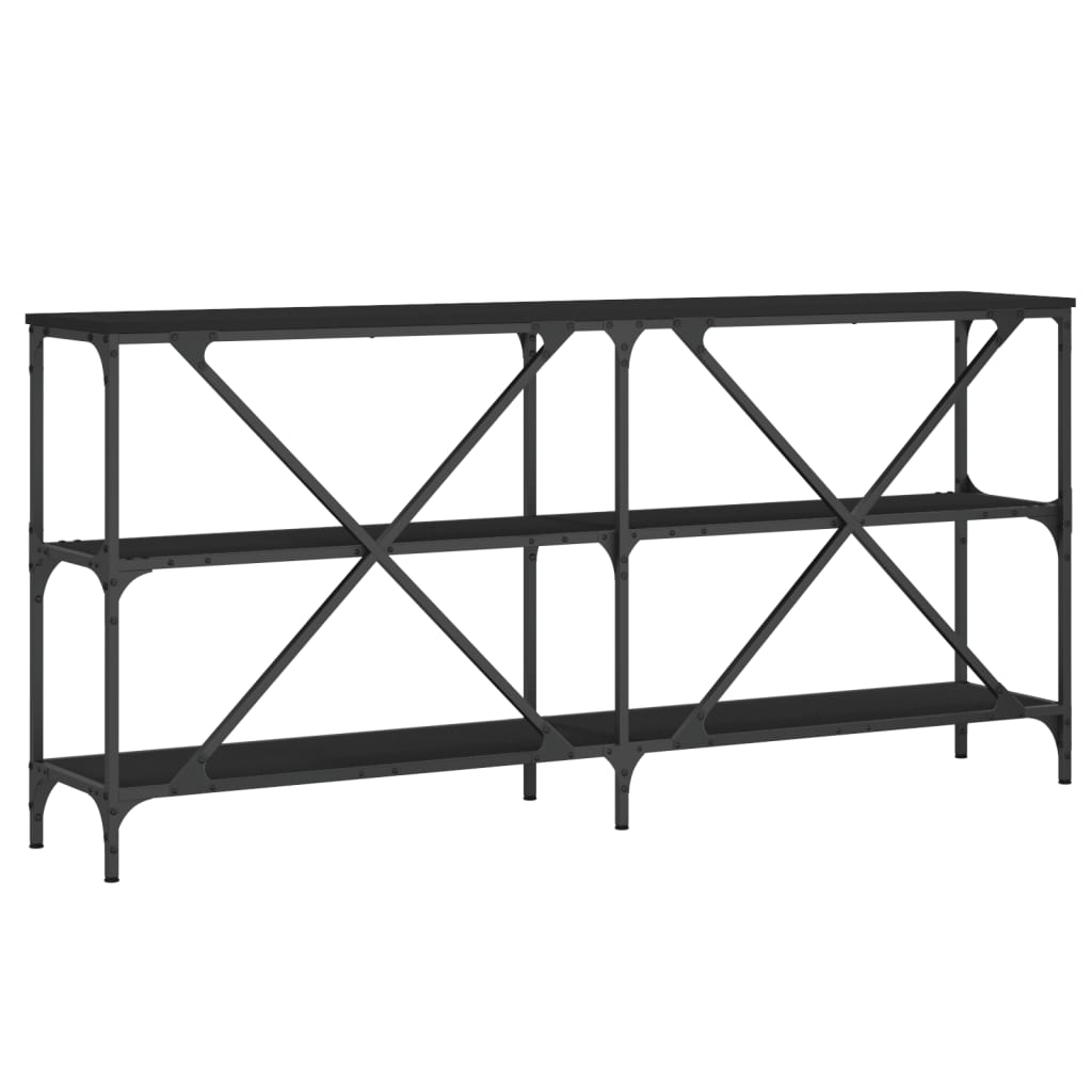 Mesa consola hierro y madera de ingeniería negro 160x30x75 cm - Imagen 6