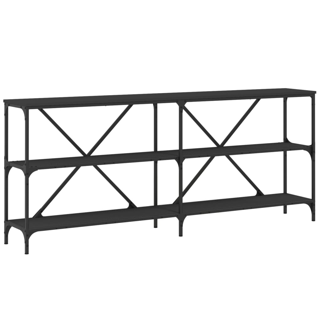 Mesa consola hierro y madera de ingeniería negro 180x30x75 cm - Imagen 2