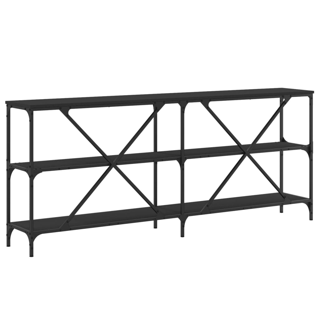 Mesa consola hierro y madera de ingeniería negro 180x30x75 cm - Imagen 6