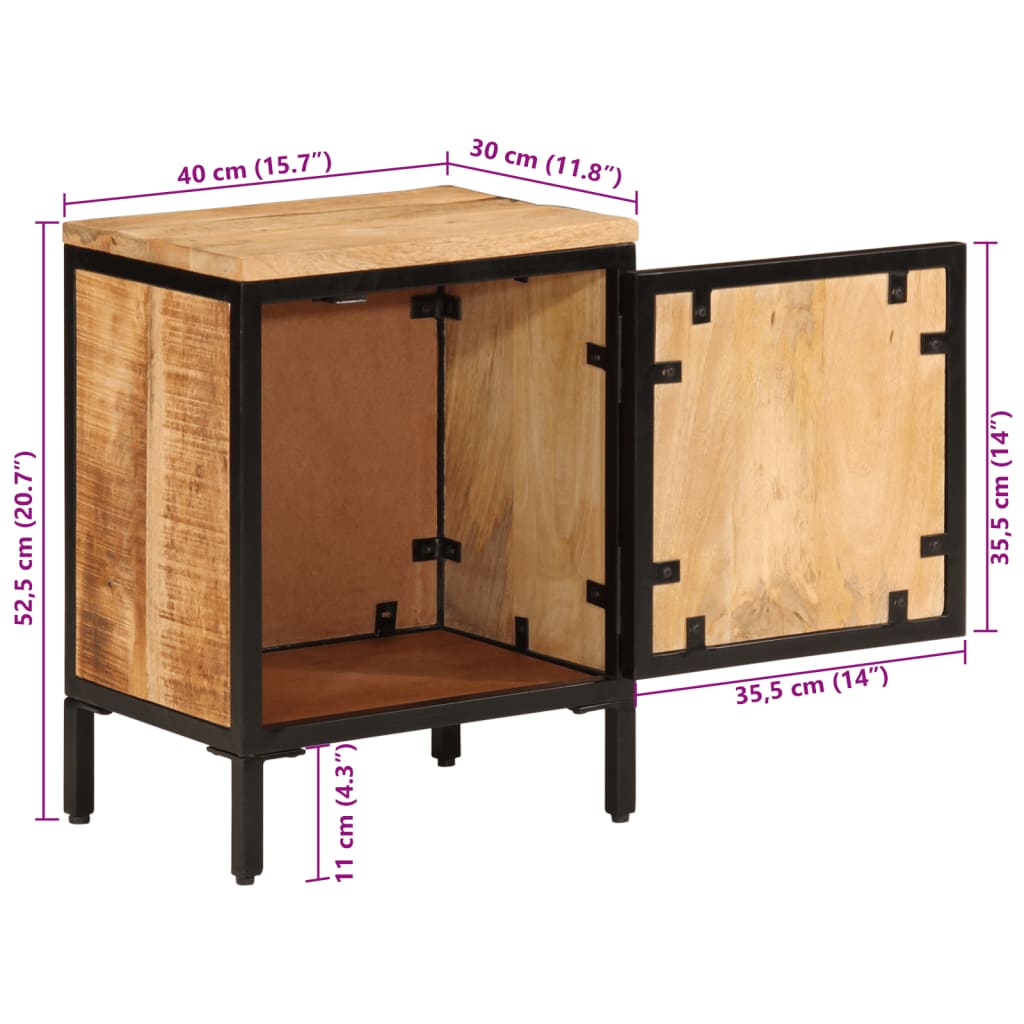 Mesita de noche de madera maciza de mango rugosa 40x30x52,5 cm - Imagen 11
