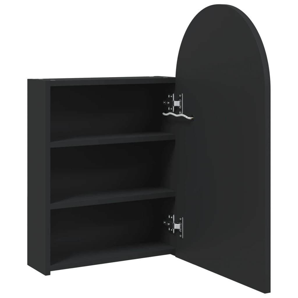 Mueble de baño con espejo arqueado y luz LED negro 42x13x70 cm - Imagen 5