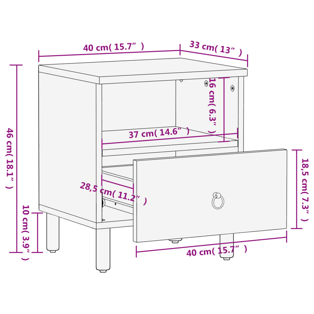 Mesita de noche de madera maciza de mango 40x33x46 cm - Imagen 12