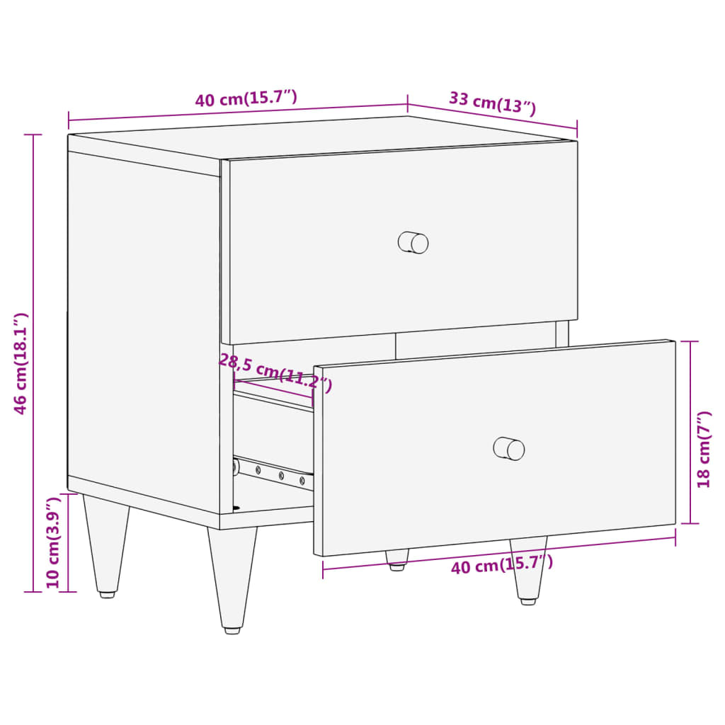 Mesita de noche de madera maciza de mango 40x33x46 cm - Imagen 11