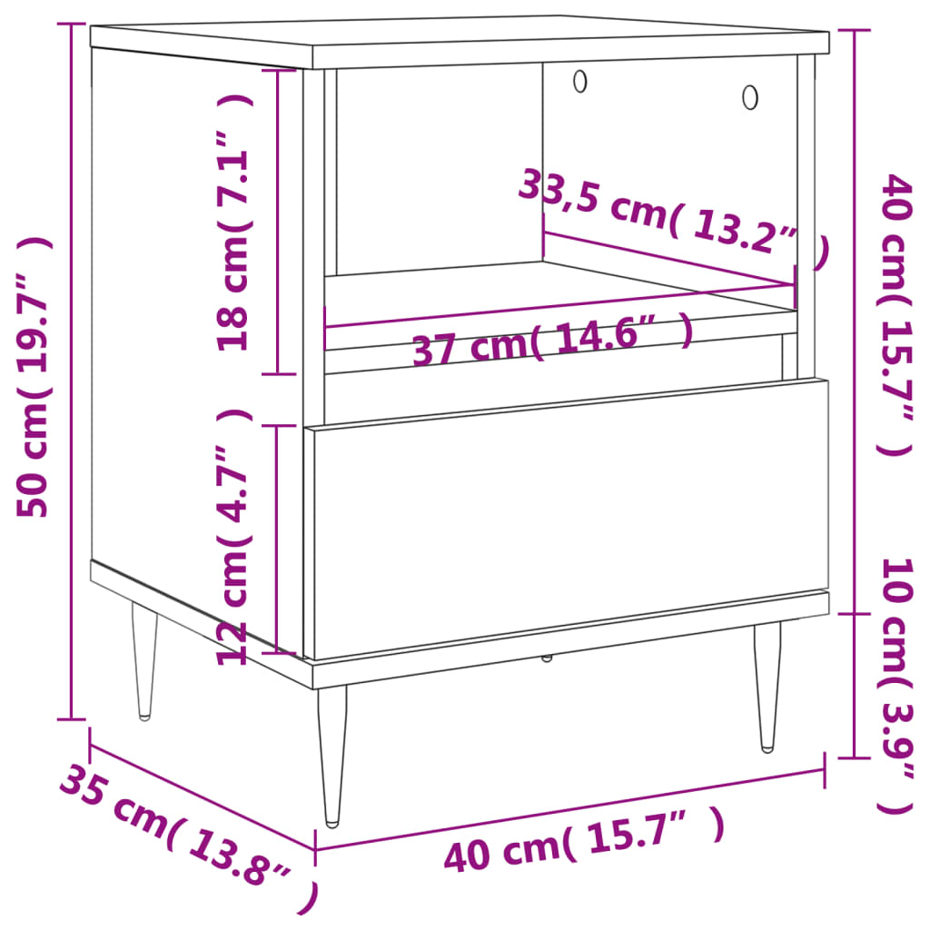 Mesita de noche madera de ingeniería gris hormigón 40x35x50 cm - Imagen 11