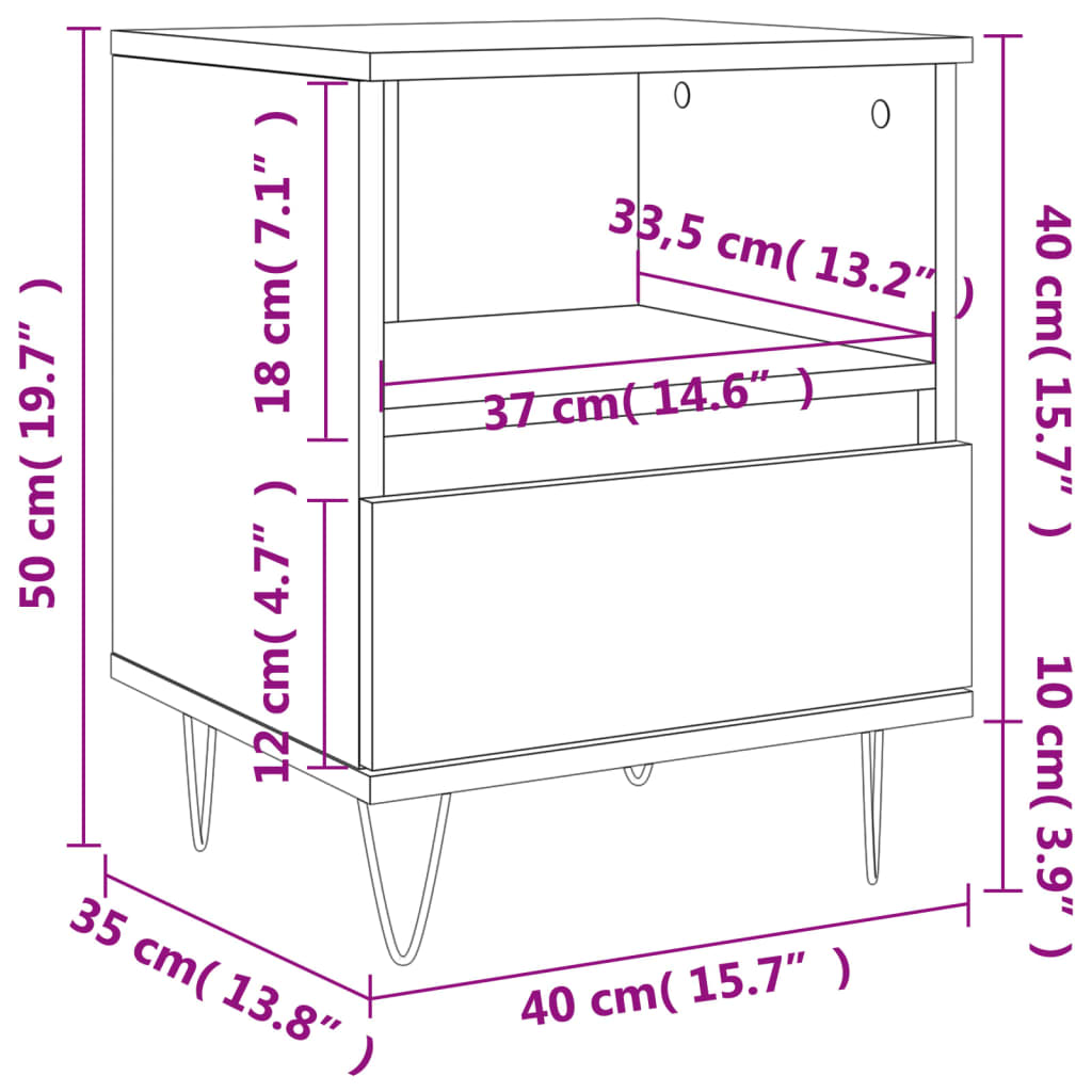Mesita de noche madera de ingeniería roble ahumado 40x35x50 cm - Imagen 11