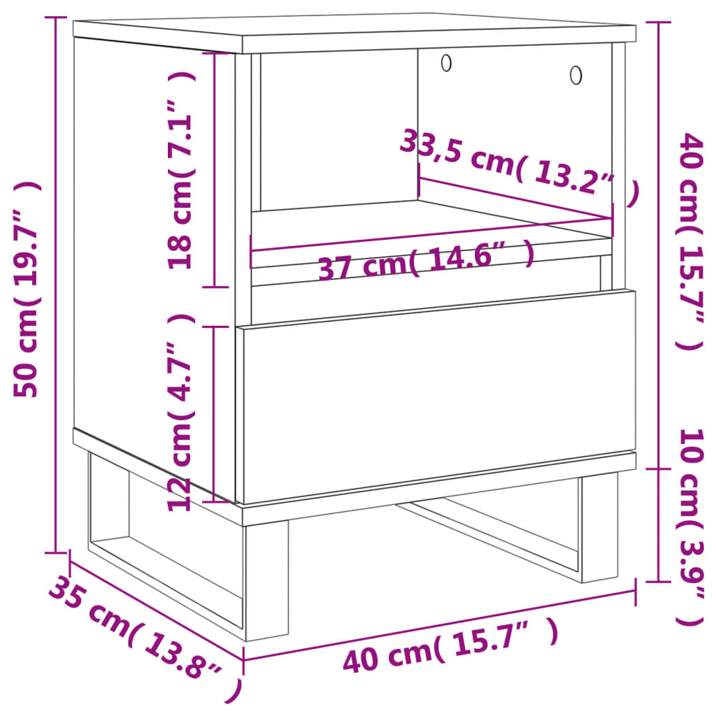 Mesita de noche madera de ingeniería roble ahumado 40x35x50 cm - Imagen 11