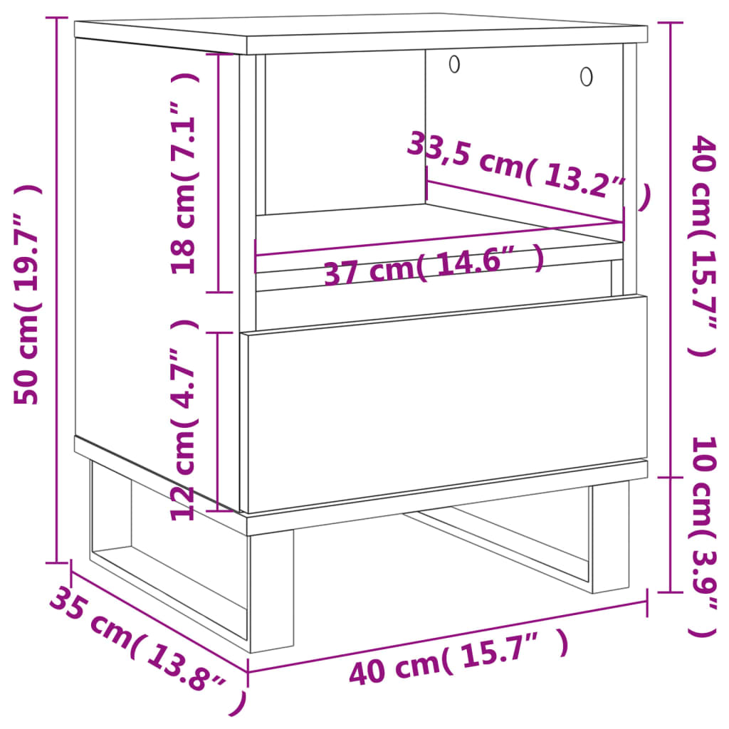 Mesita de noche madera de ingeniería marrón roble 40x35x50 cm - Imagen 11