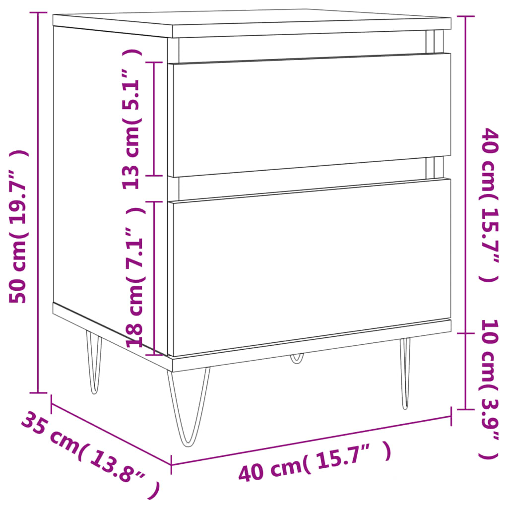 Mesita de noche madera de ingeniería roble ahumado 40x35x50 cm - Imagen 12