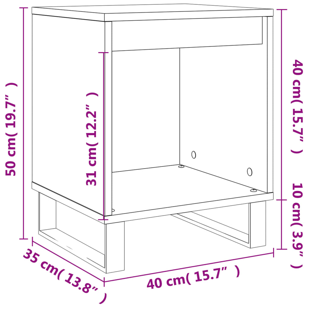 Mesita de noche madera de ingeniería gris hormigón 40x35x50 cm - Imagen 9