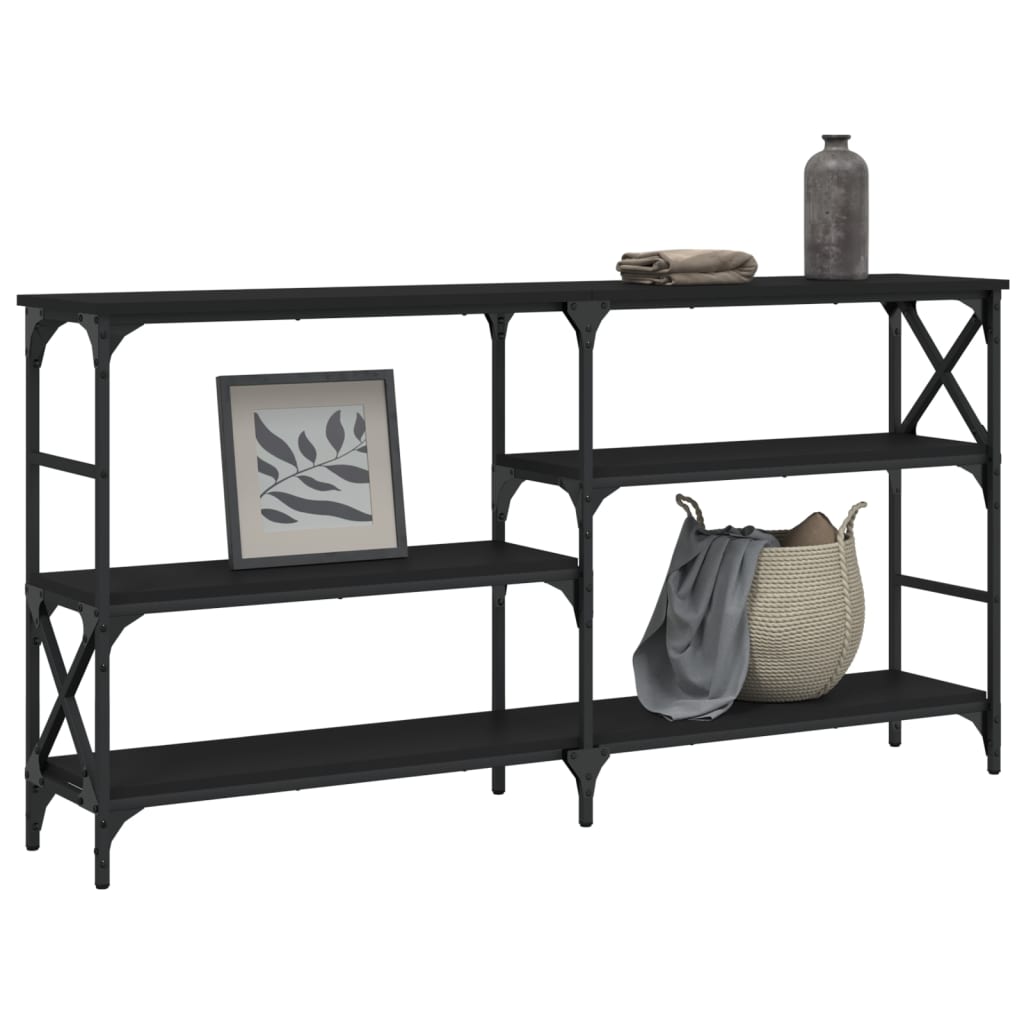 Mesa consola madera de ingeniería negra 150x29x76,5 cm - Imagen 3