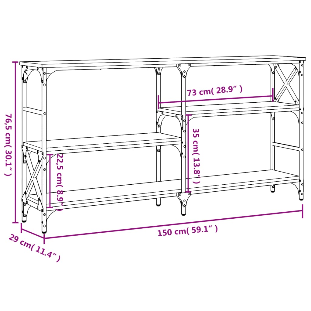 Mesa consola madera de ingeniería negra 150x29x76,5 cm - Imagen 9