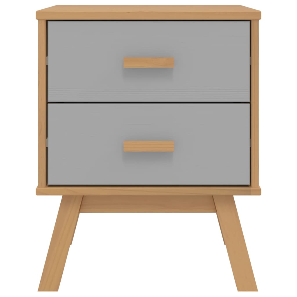 Mesita de noche OLDEN madera maciza de pino gris y marrón - Imagen 7