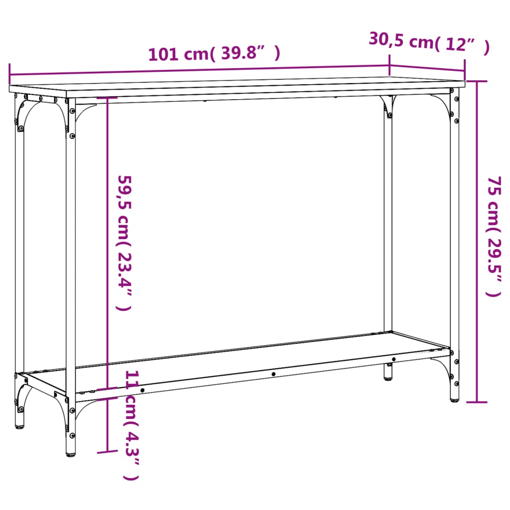 Mesa consola madera de ingeniería roble Sonoma 101x30,5x75 cm - Imagen 9
