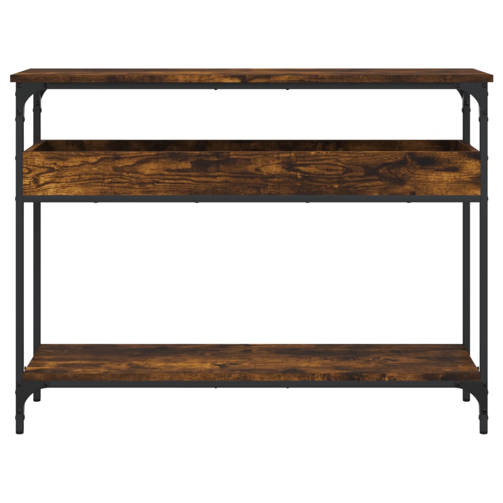 Mesa consola estante madera ingeniería roble humo 100x29x75 cm - Imagen 4
