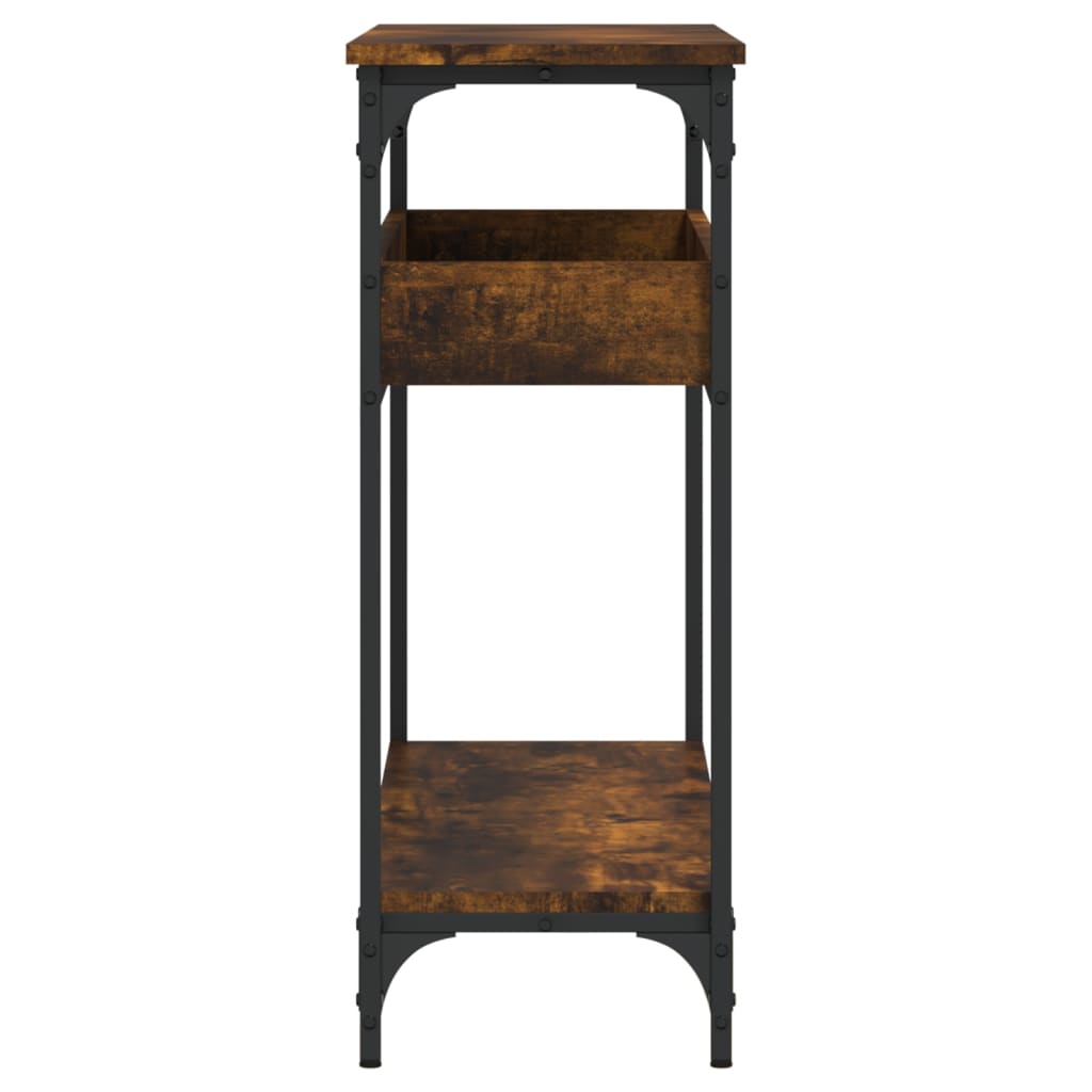 Mesa consola estante madera ingeniería roble humo 100x29x75 cm - Imagen 5