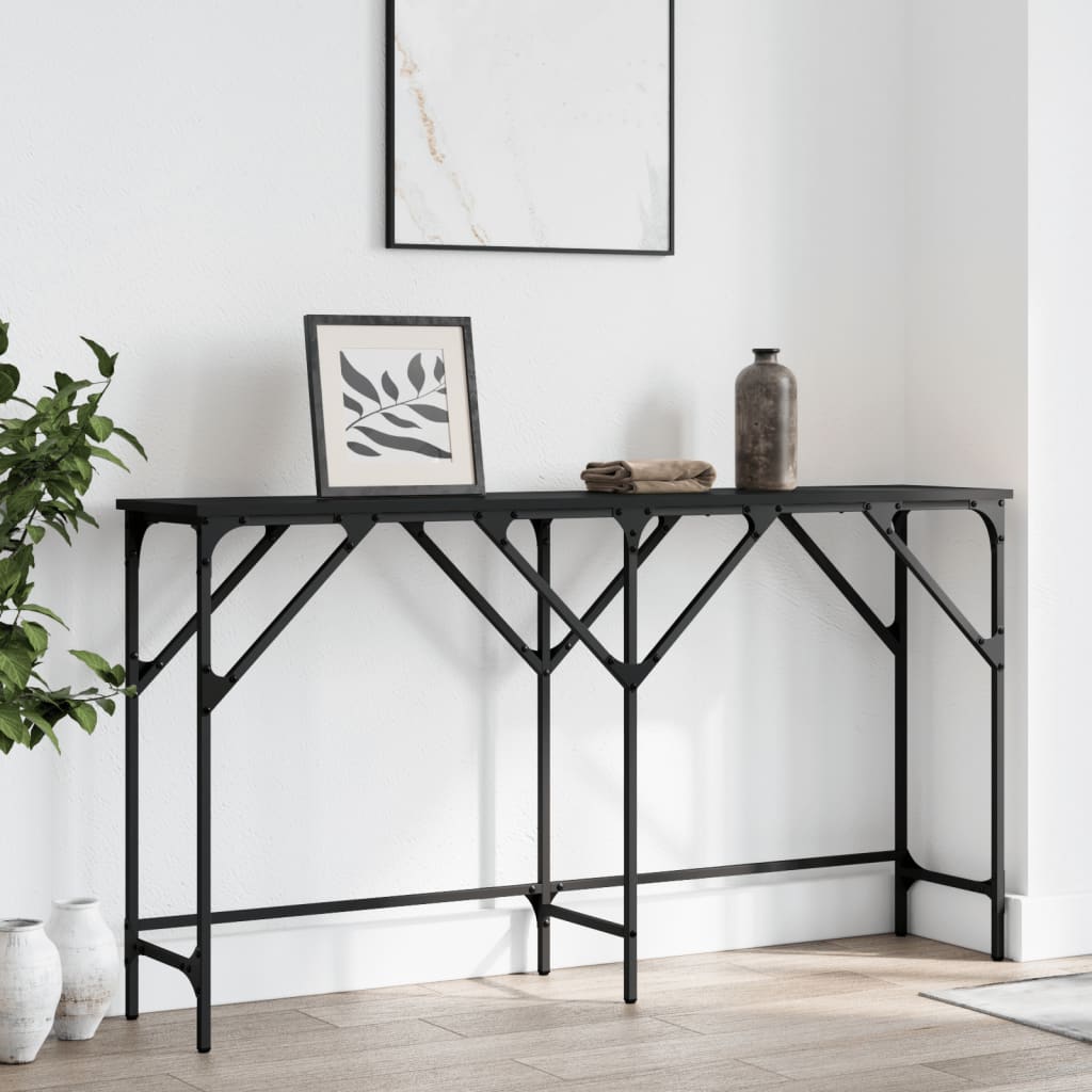 Mesa consola madera de ingeniería negra 140x29x75 cm - Imagen 3