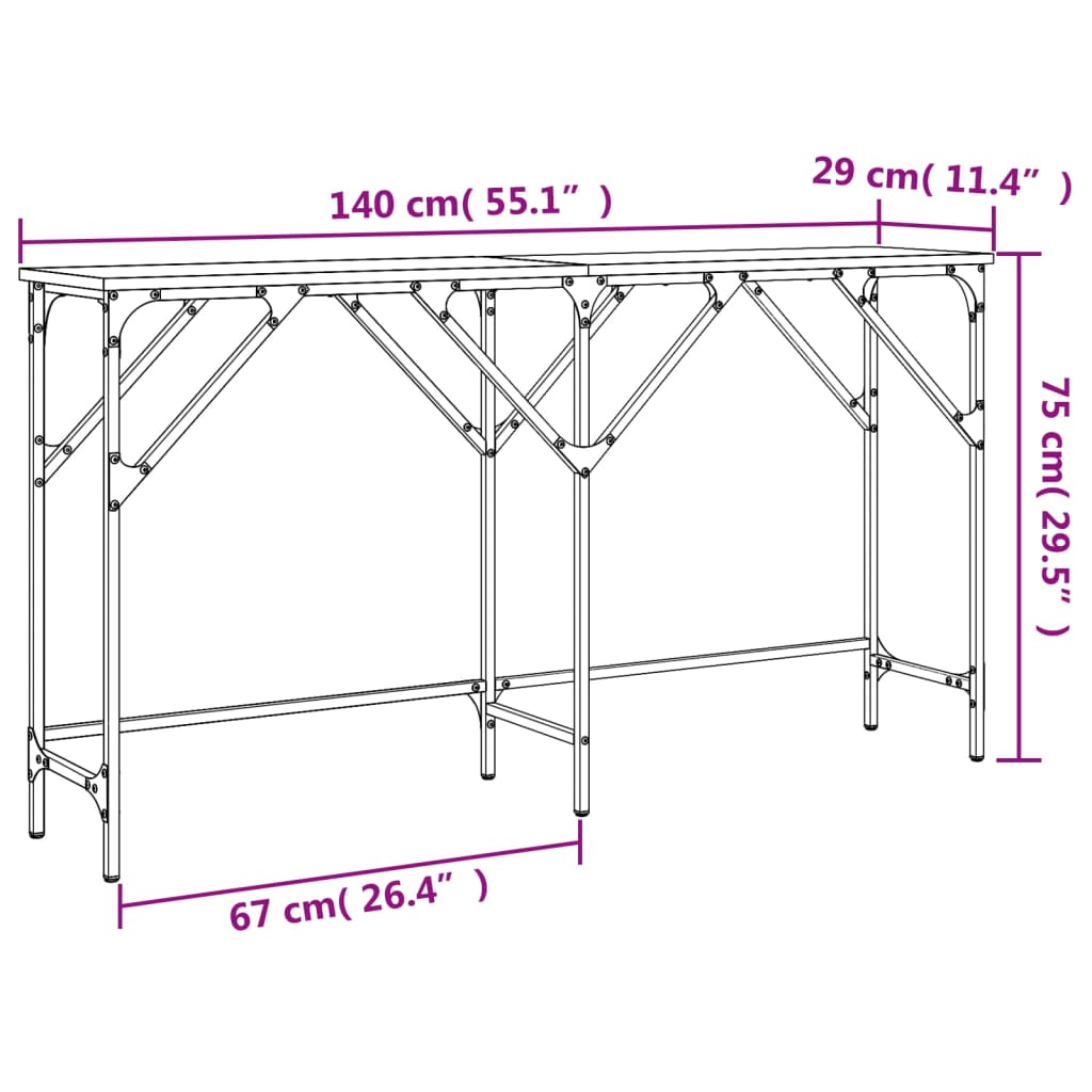 Mesa consola madera de ingeniería negra 140x29x75 cm - Imagen 9