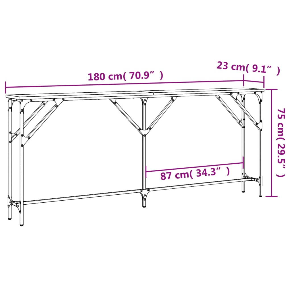 Mesa consola madera de ingeniería marrón roble 180x23x75 cm - Imagen 9