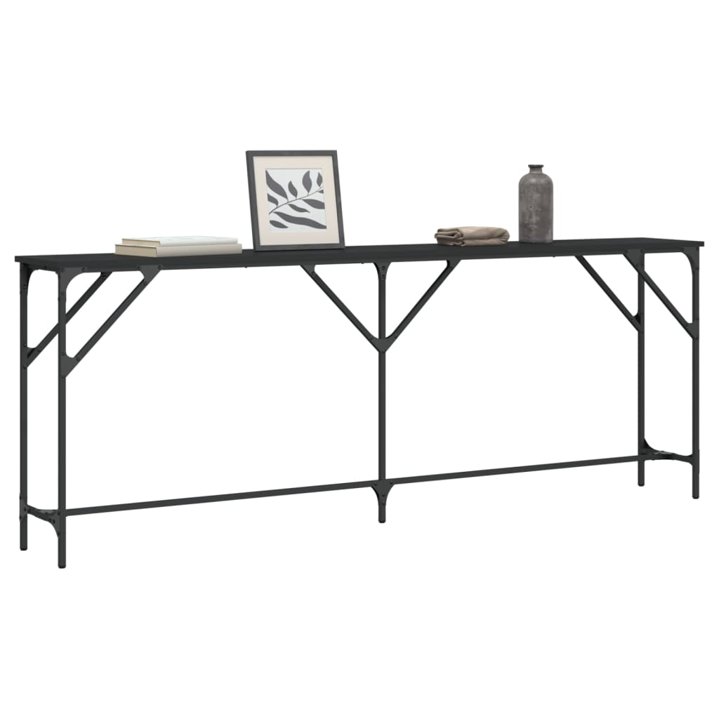 Mesa consola madera de ingeniería negra 200x29x75 cm - Imagen 3