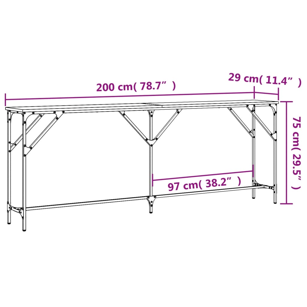 Mesa consola madera de ingeniería gris Sonoma 200x29x75 cm - Imagen 9