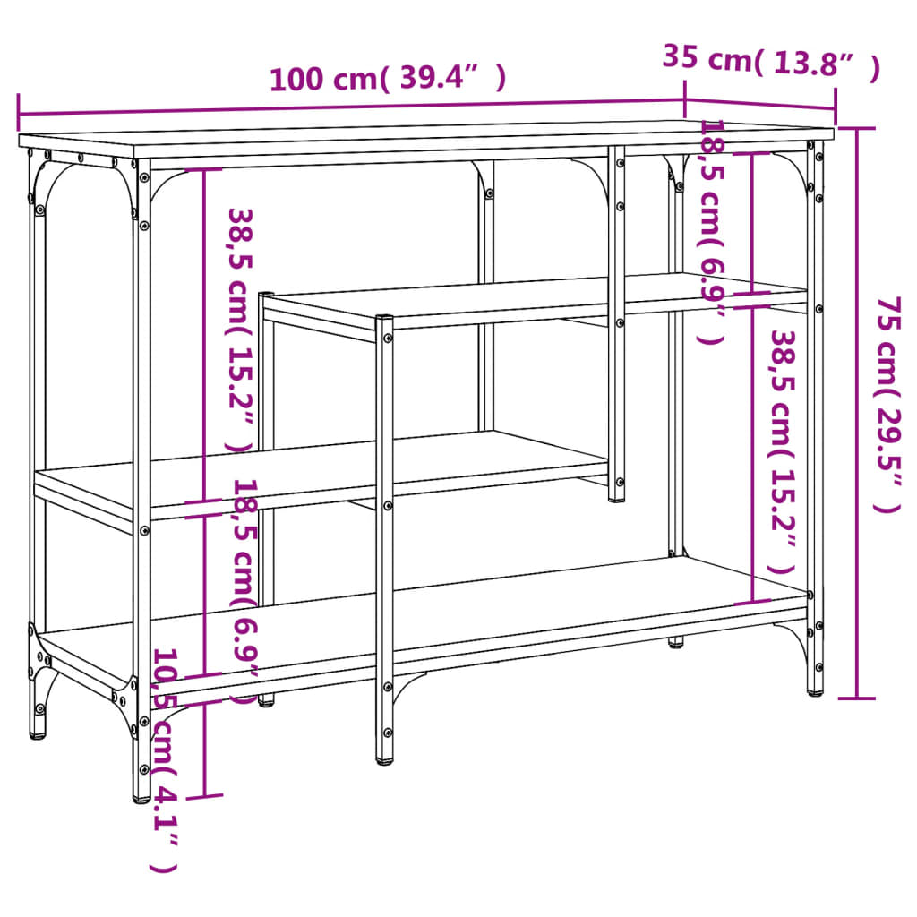 Mesa consola con estantes roble Sonoma 100x35x75 cm - Imagen 9