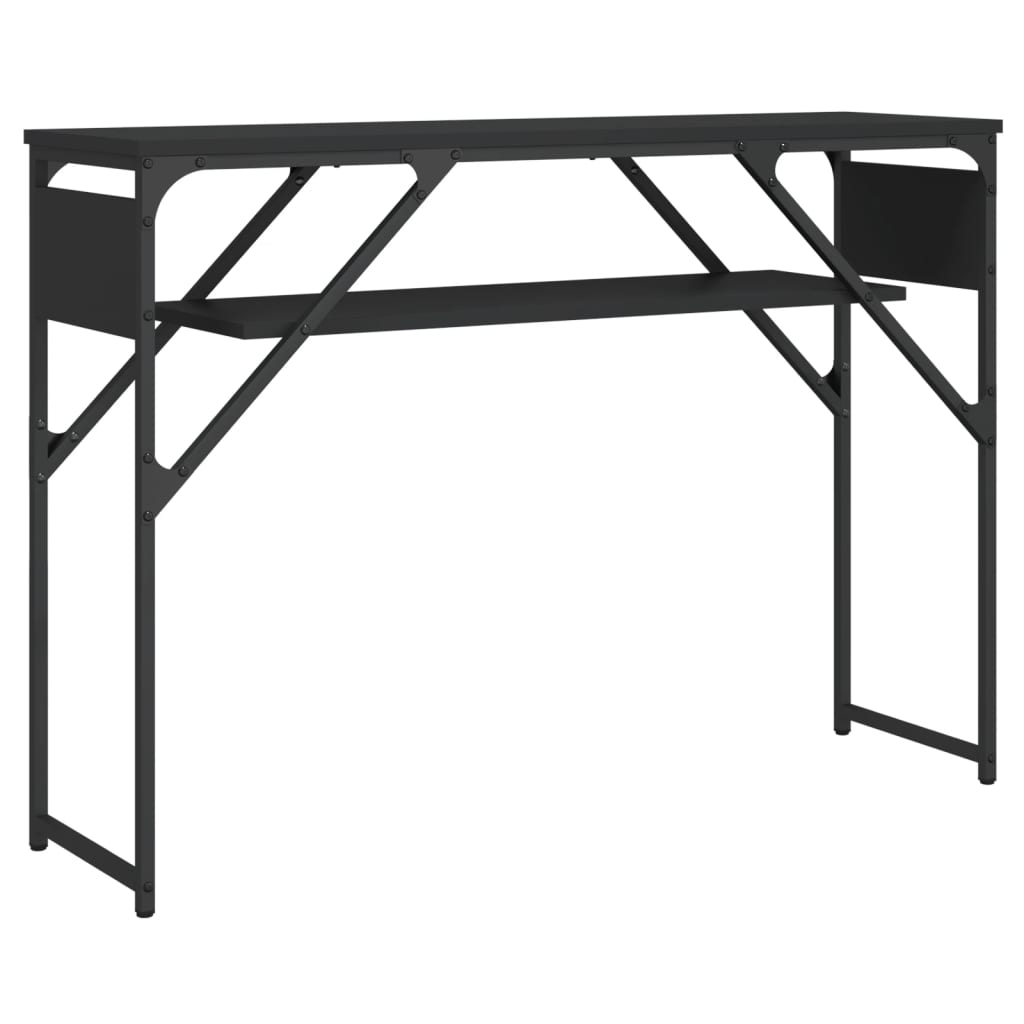 Mesa consola con estante madera ingeniería negra 105x30x75 cm - Imagen 2