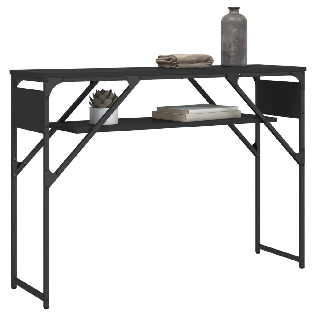 Mesa consola con estante madera ingeniería negra 105x30x75 cm - Imagen 3