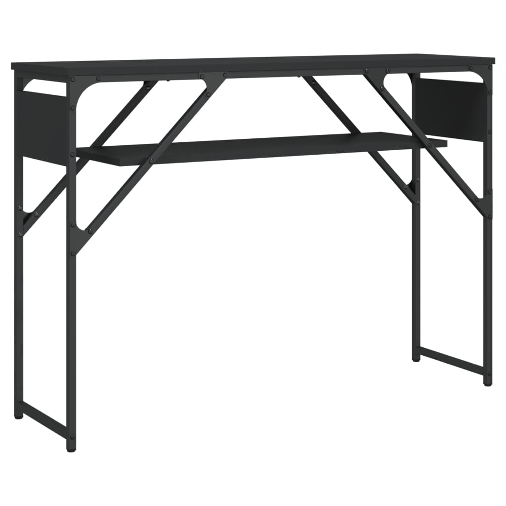 Mesa consola con estante madera ingeniería negra 105x30x75 cm - Imagen 6