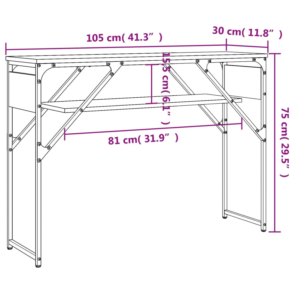 Mesa consola con estante madera ingeniería negra 105x30x75 cm - Imagen 9