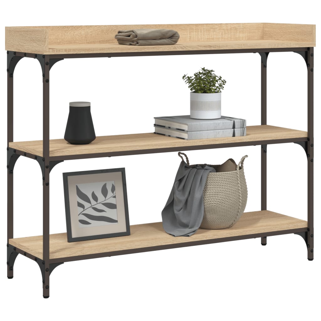 Mesa consola con estantes roble Sonoma 100x30x80 cm - Imagen 3