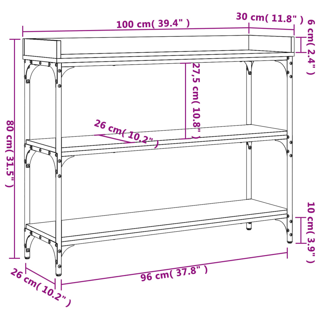 Mesa consola con estantes roble Sonoma 100x30x80 cm - Imagen 9