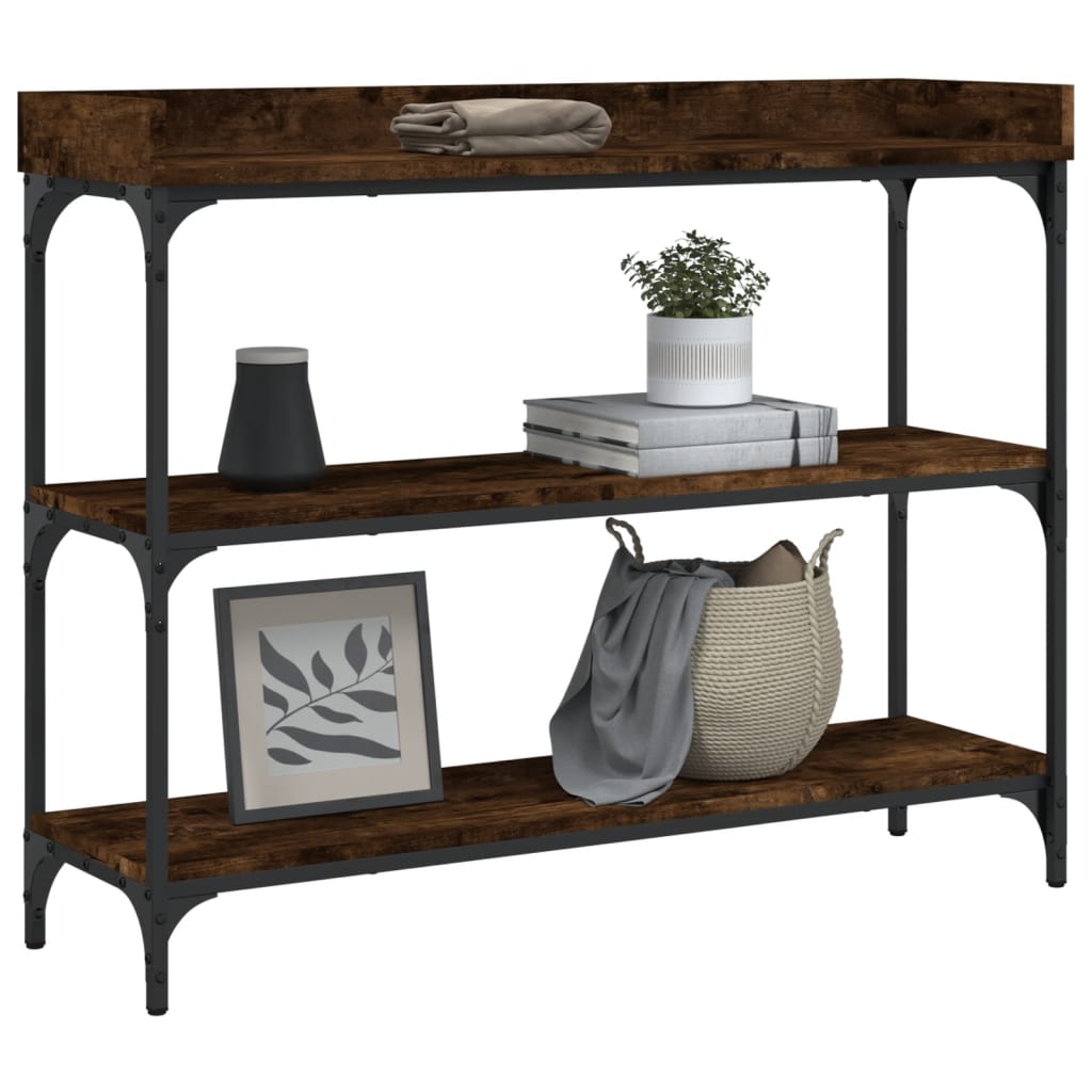 Mesa consola con estantes roble ahumado 100x30x80 cm - Imagen 3