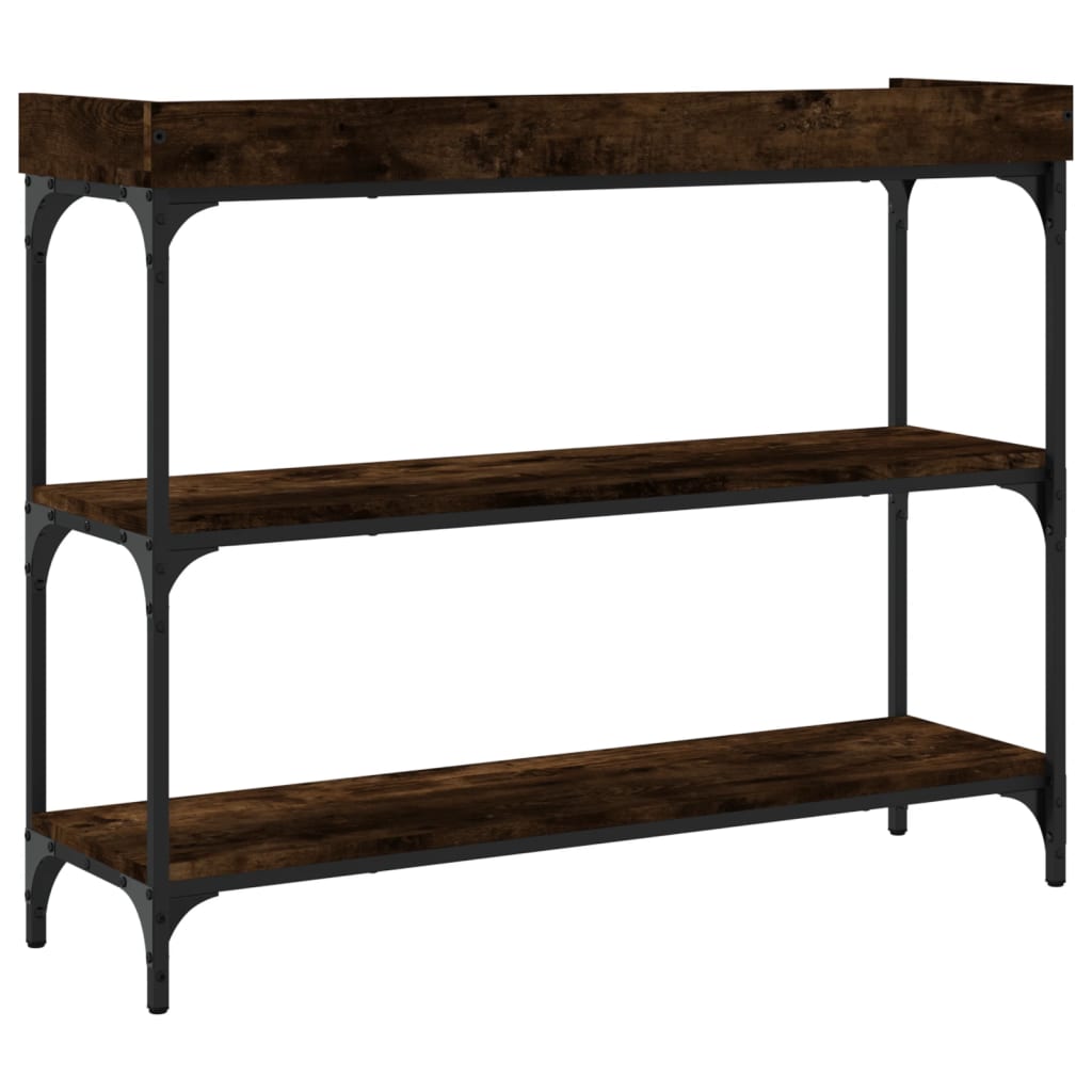 Mesa consola con estantes roble ahumado 100x30x80 cm - Imagen 6