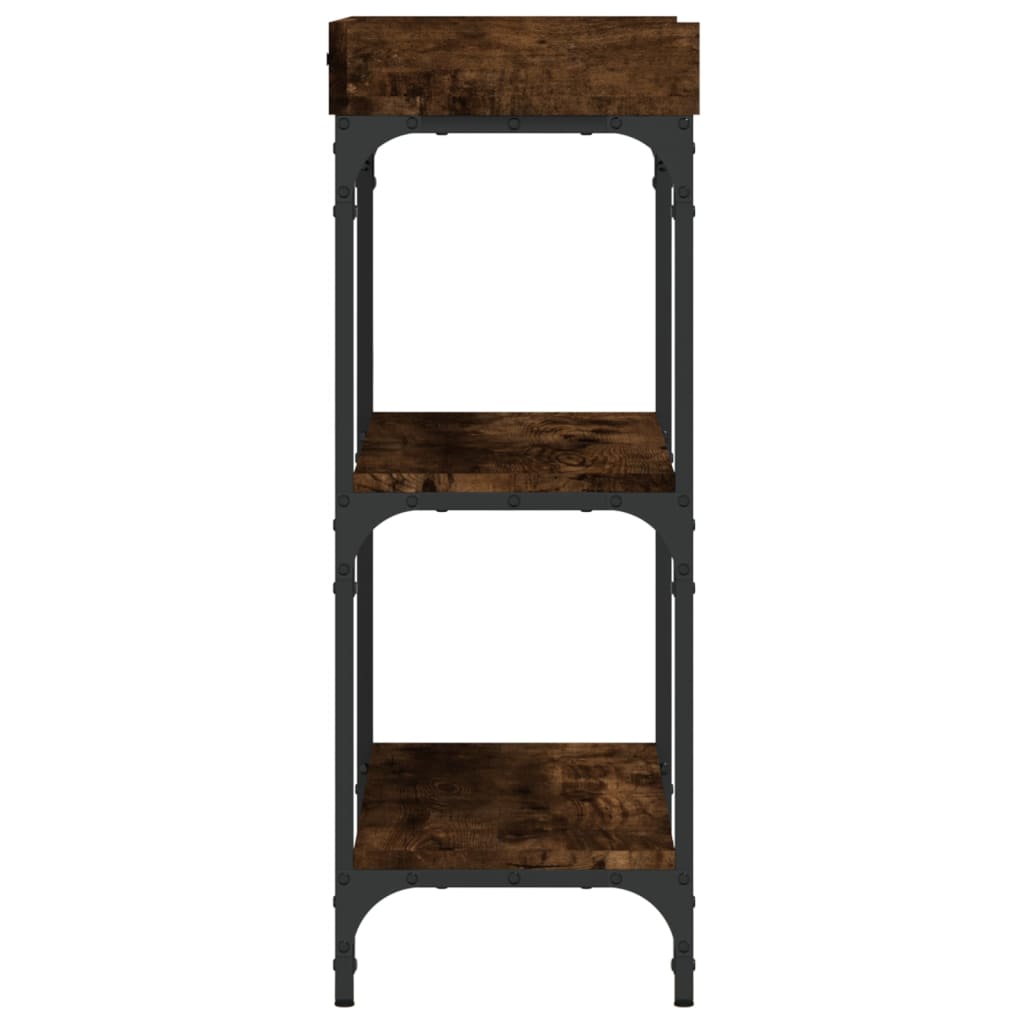 Mesa consola con estantes roble ahumado 75x30x80 cm - Imagen 5