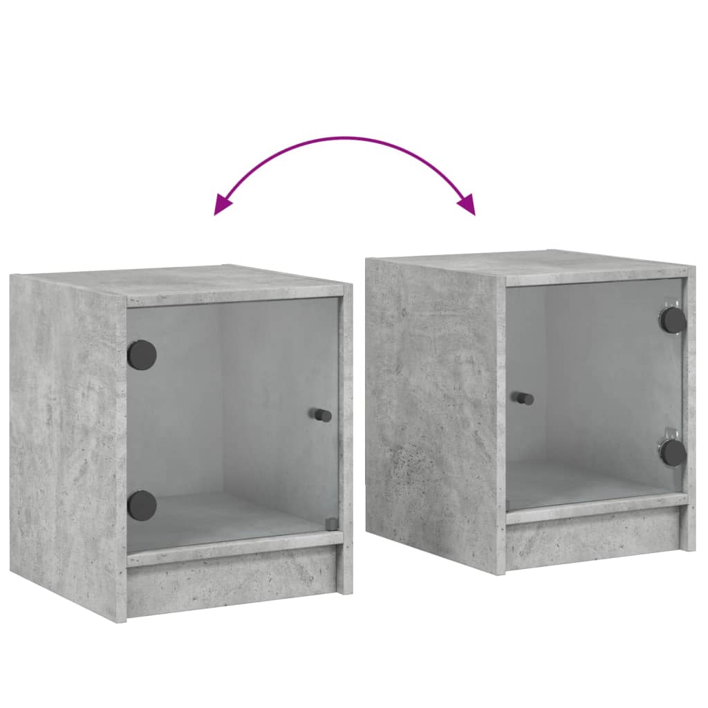 Mesita de noche con puerta de vidrio gris hormigón 35x37x42 cm - Imagen 9