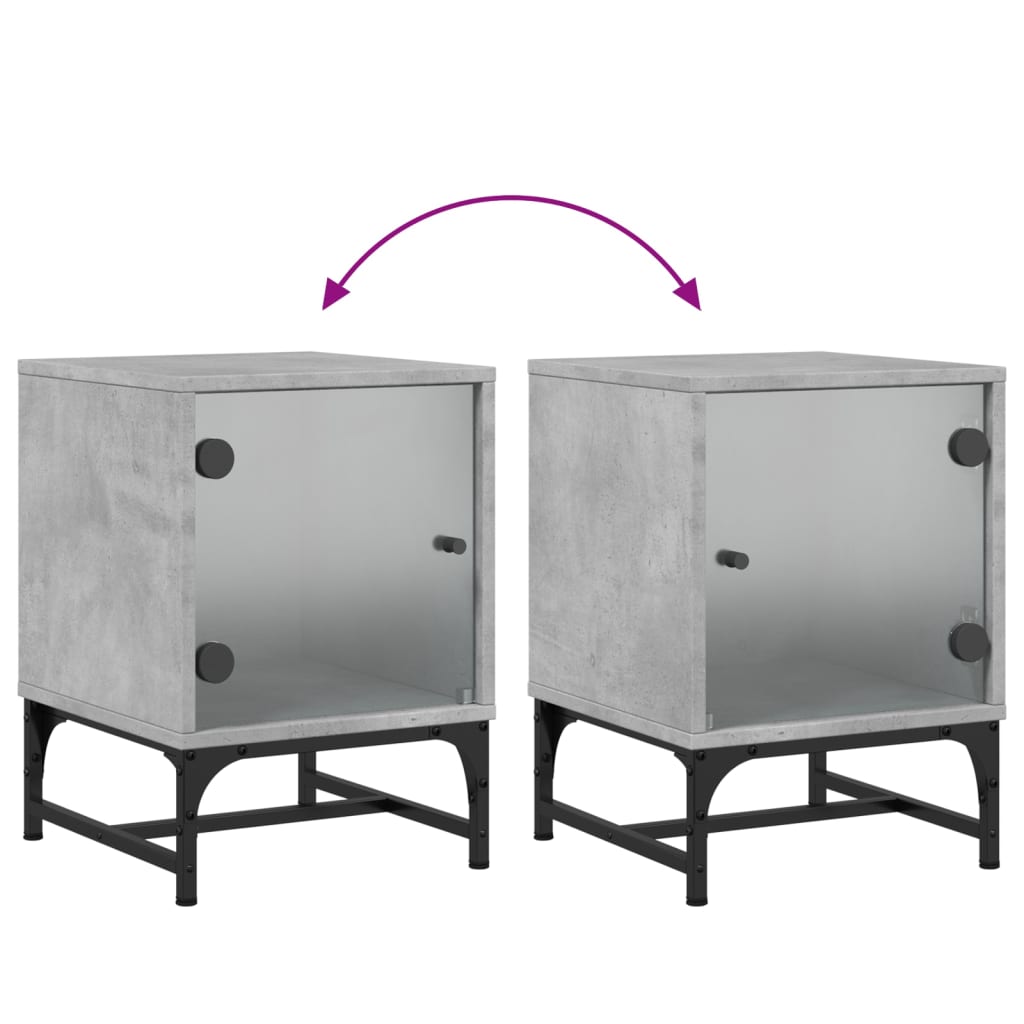 Mesita de noche con puerta de vidrio gris hormigón 35x37x50 cm - Imagen 10