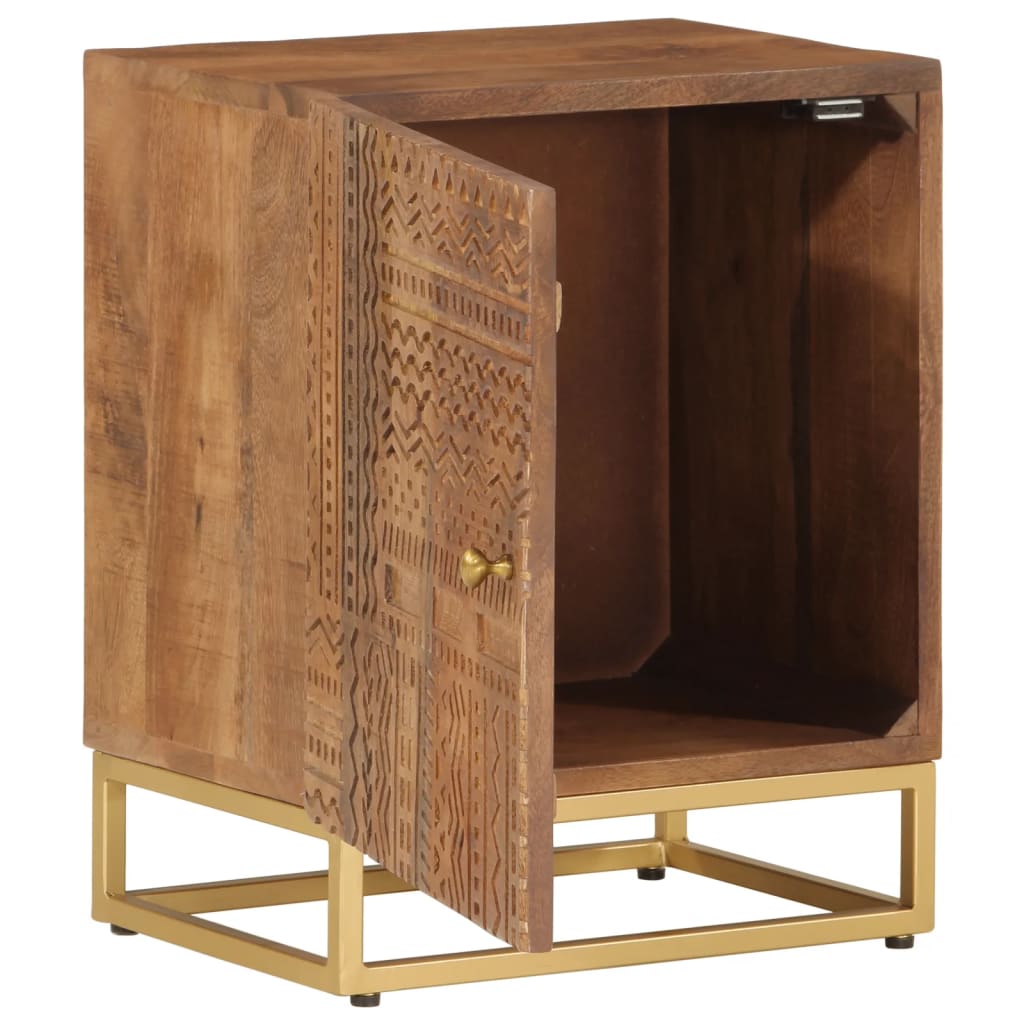Mesita de noche madera maciza de mango y hierro 40x30x50 cm - Imagen 2