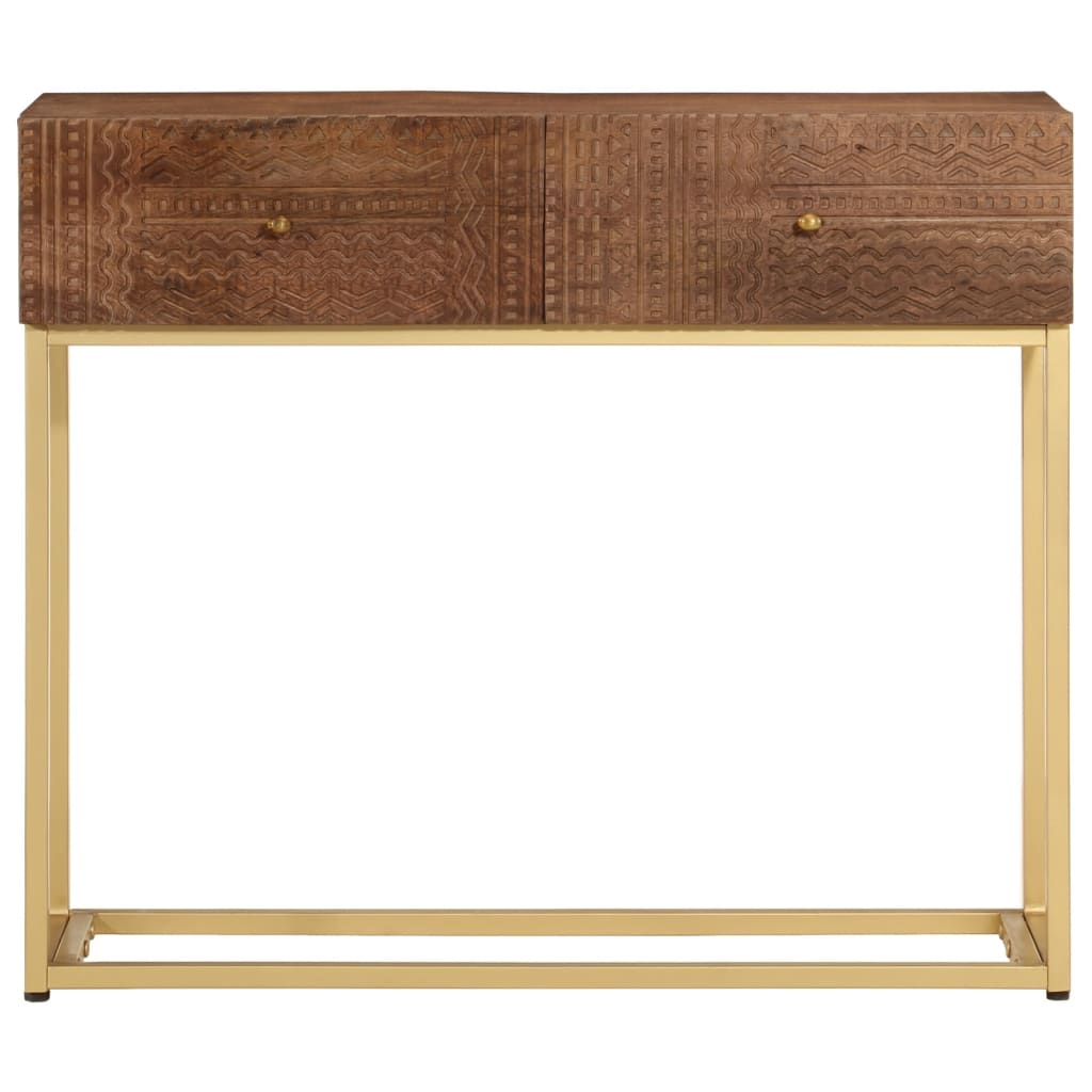 Mesa consola madera maciza de mango y hierro 90x30x76 cm - Imagen 3