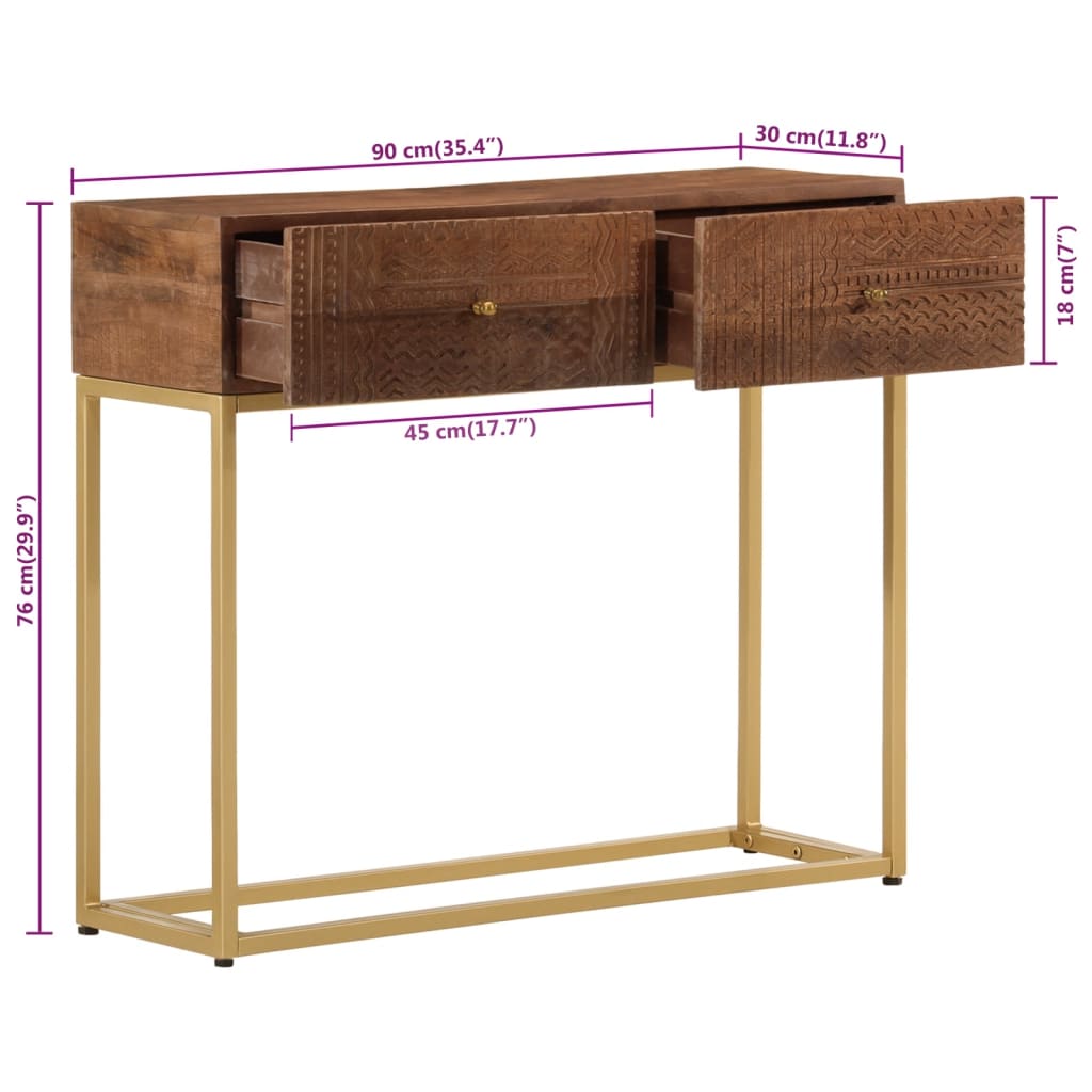 Mesa consola madera maciza de mango y hierro 90x30x76 cm - Imagen 9