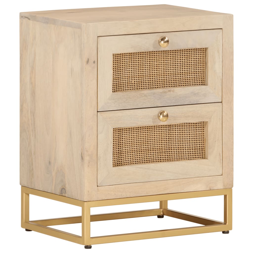Mesita de noche madera maciza de mango y hierro 40x30x50 cm