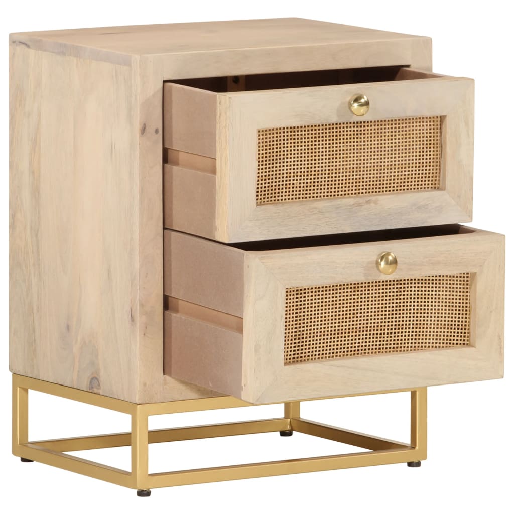 Mesita de noche madera maciza de mango y hierro 40x30x50 cm - Imagen 2