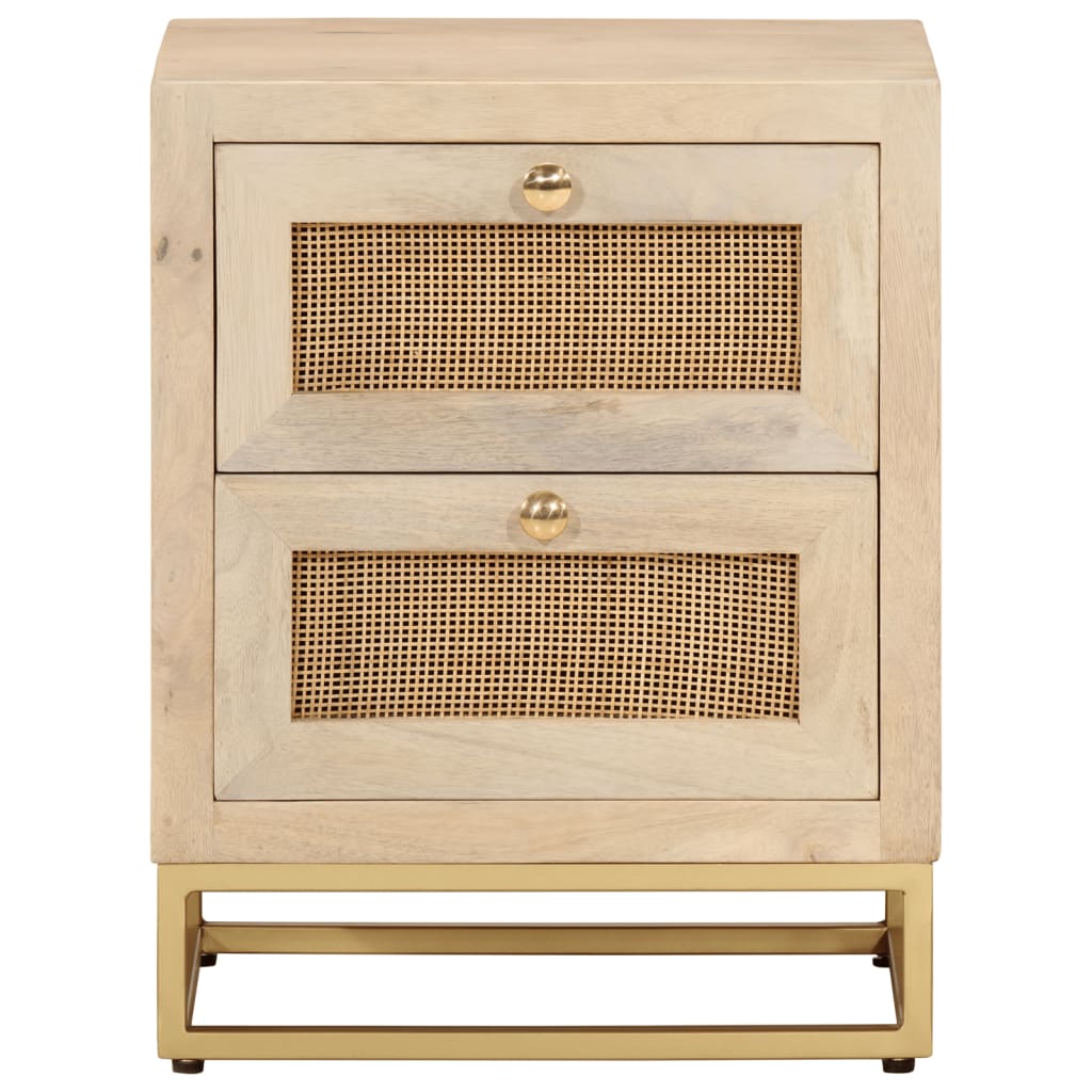 Mesita de noche madera maciza de mango y hierro 40x30x50 cm - Imagen 3