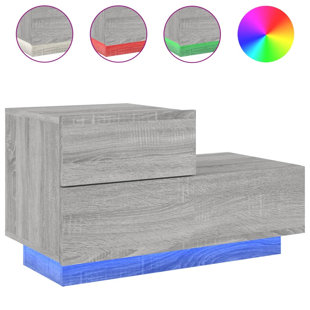 Mesita de noche con luces LED gris Sonoma 70x36x40,5 cm - Imagen 2