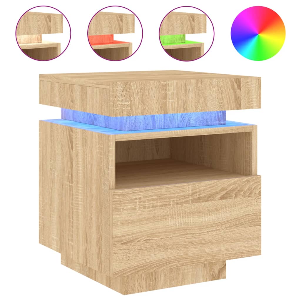 Mesita de noche con luces LED roble Sonoma 40x39x48,5 cm - Imagen 2