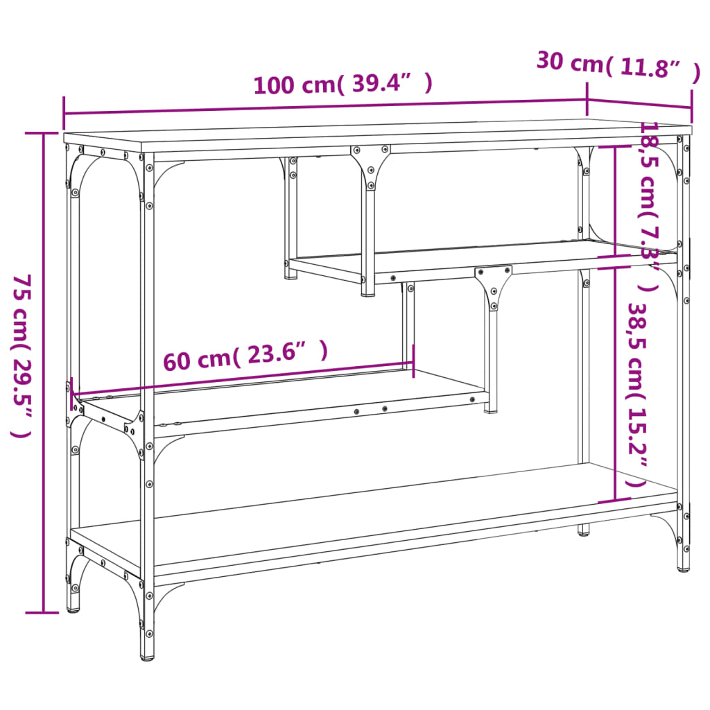 Mesa consola madera de ingeniería roble ahumado 100x30x75 cm - Imagen 10