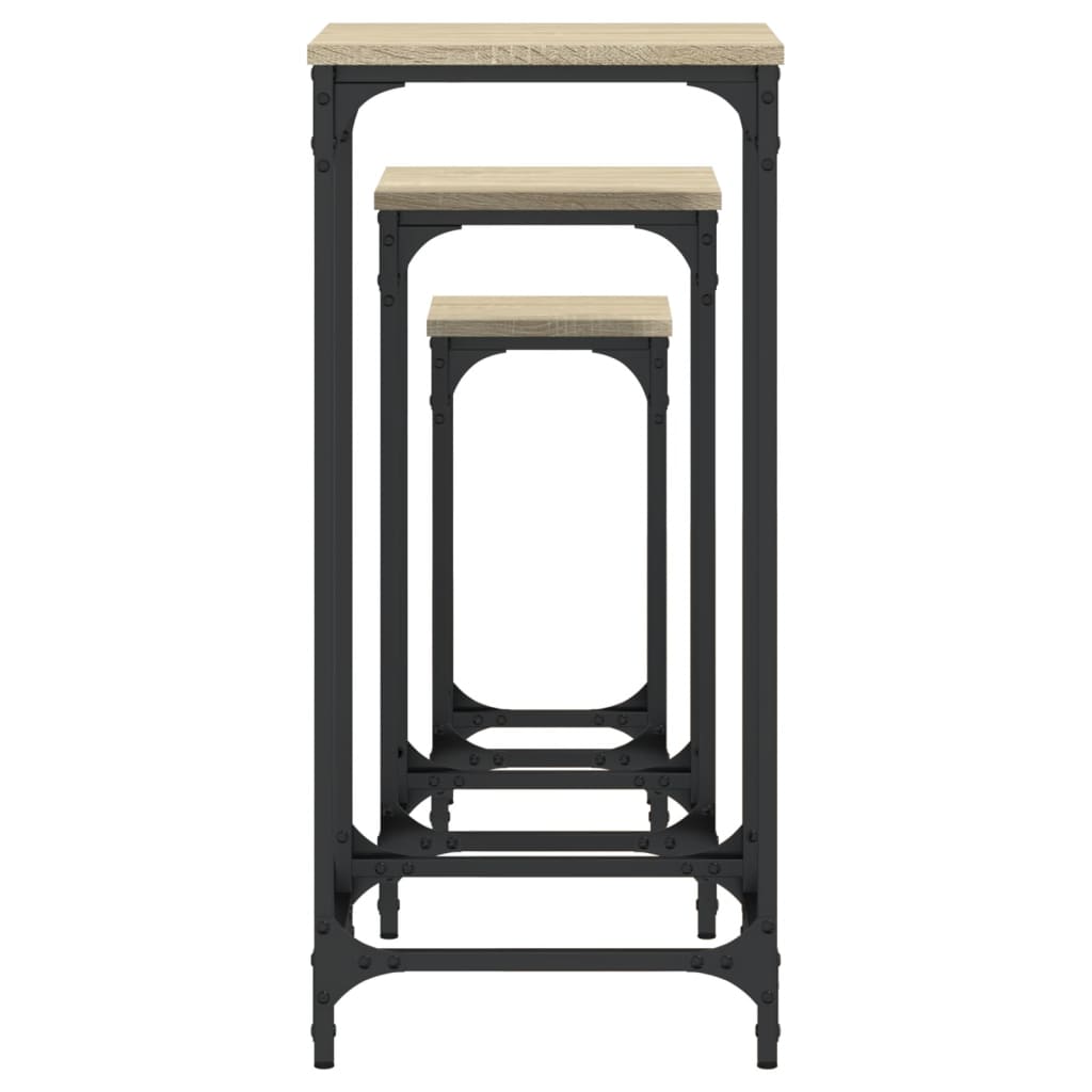 Mesas auxiliares apilables 3 uds madera ingeniería roble Sonoma - Imagen 6