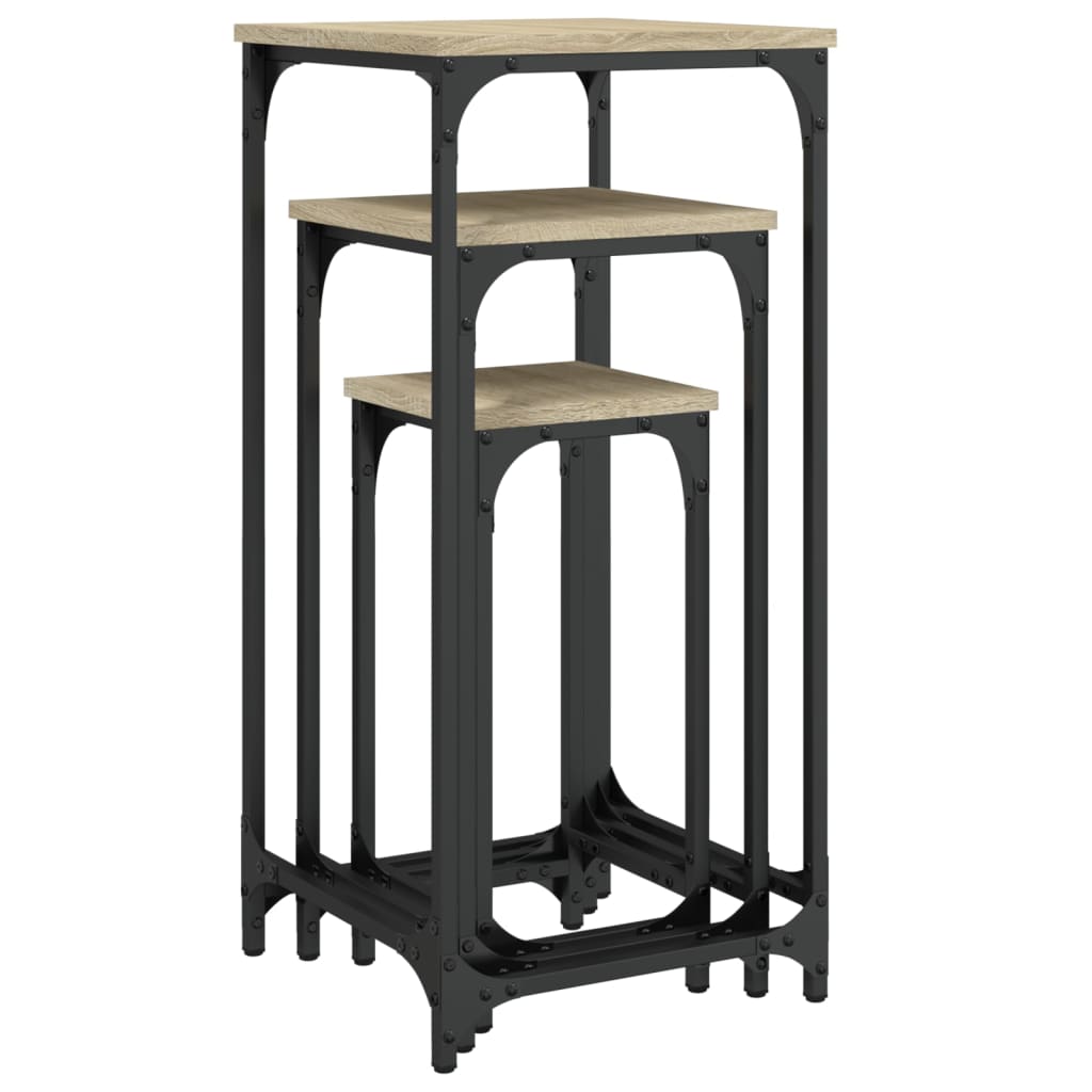 Mesas auxiliares apilables 3 uds madera ingeniería roble Sonoma - Imagen 8