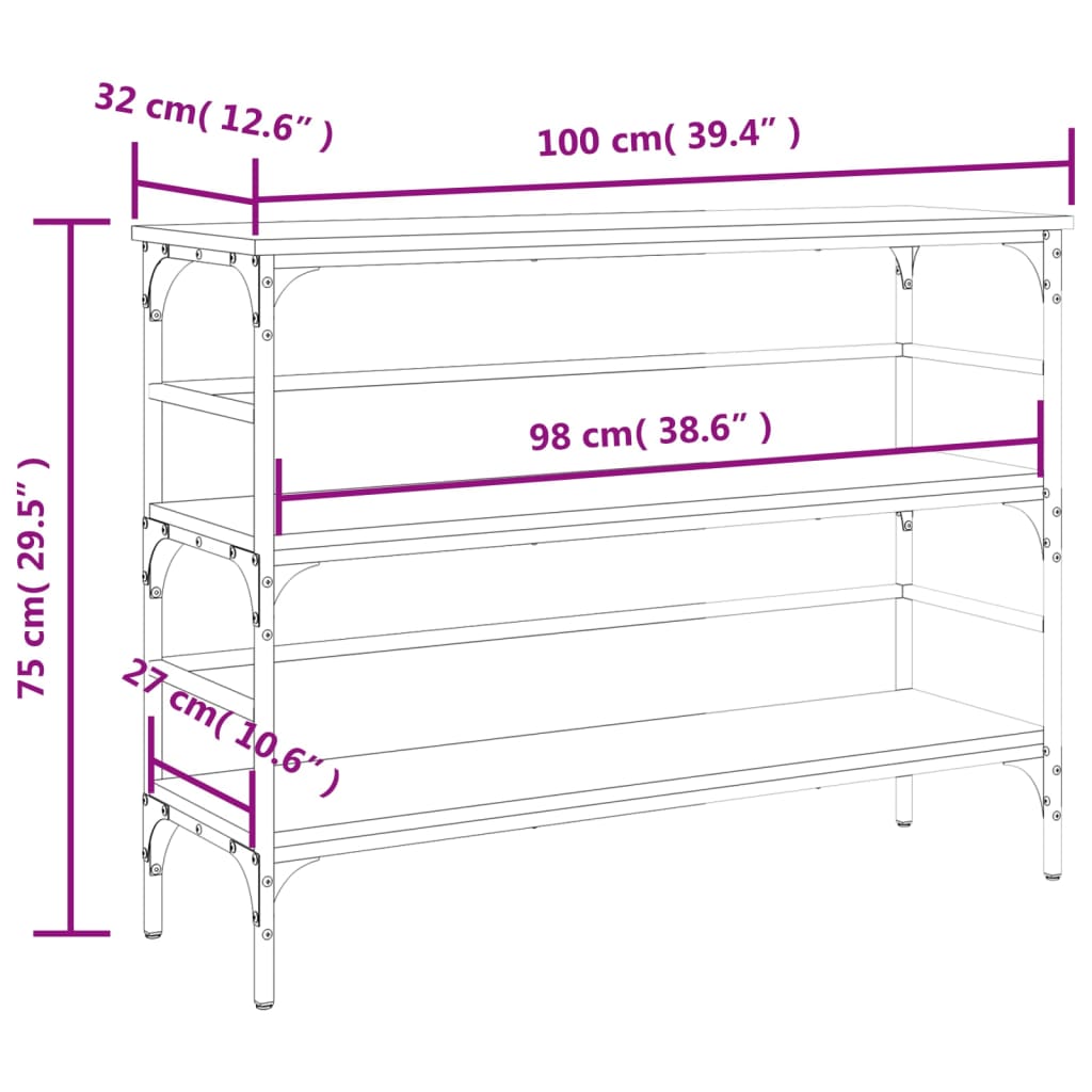 Mesa consola madera de ingeniería gris Sonoma 100x32x75 cm - Imagen 10