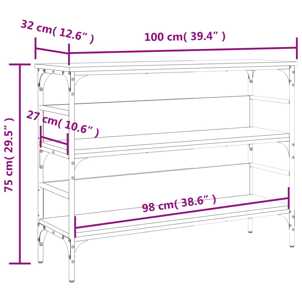 Mesa consola madera de ingeniería gris Sonoma 100x32x75 cm - Imagen 10